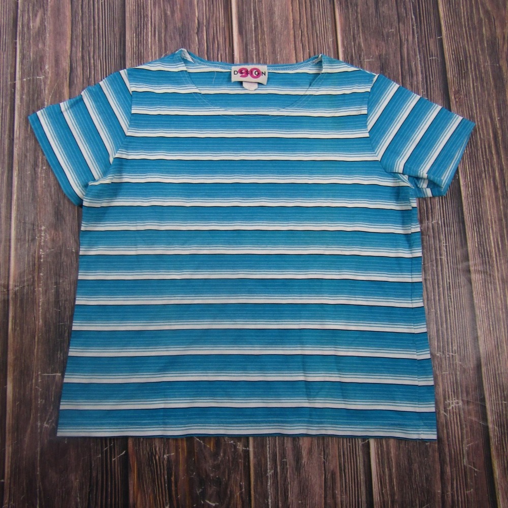 Design T-Shirt Womens L Blue Striped Crew Neck Short Sleeve Jersey Granny Core